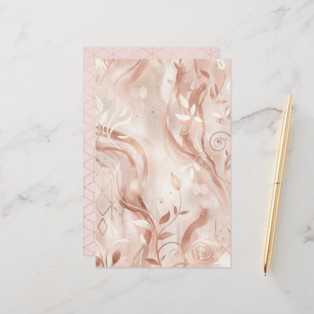 Rose Gold Feminine Aesthetic Two-Sided Paper Sheet (Vorderseite/Rückseite Beispiel)