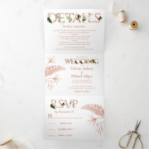 Rose Gold Ferns Wedding dreifach Einladung
