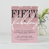 Rose Gold Fifty Fabulous 50th Birthday Party Einladung (Stehend Vorderseite)