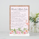 Rose Gold Flamingo Brautparty Game DRUCKT (Stehend Vorderseite)
