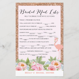 Rose Gold Flamingo Brautparty Game DRUCKT