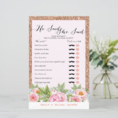 Rose Gold Flamingo Brautparty Game DRUCKT (Stehend Vorderseite)