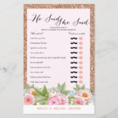 Rose Gold Flamingo Brautparty Game DRUCKT (Vorderseite)