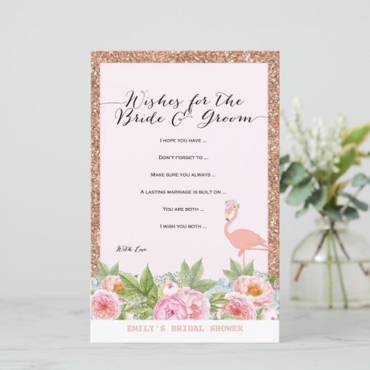 Rose Gold Flamingo Brautparty Game DRUCKT (Stehend Vorderseite)