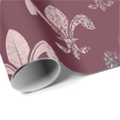 Rose Gold Fleur-de-Lis-Muster auf Burgund Geschenkpapier (Rolleneckpunkt)