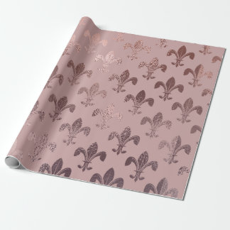 Rose Gold Fleur-de-Lis-Muster auf Rosa Rosa Geschenkpapier
