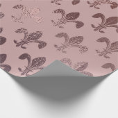 Rose Gold Fleur-de-Lis-Muster auf Rosa Rosa Geschenkpapier (Ecke)