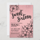 Rose Gold Floral 16. Geburtstag Einladung (Vorderseite)