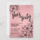 Rose Gold Floral 60. Geburtstagsparty Einladung (Vorderseite)
