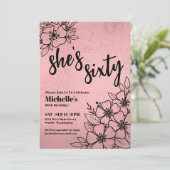 Rose Gold Floral 60. Geburtstagsparty Einladung (Stehend Vorderseite)
