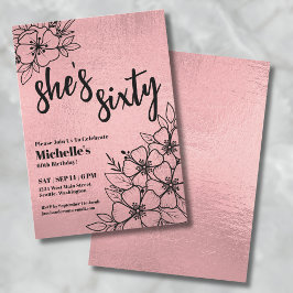 Rose Gold Floral 60. Geburtstagsparty Einladung