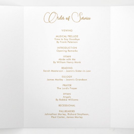 Rose & Gold Floral 6 Foto Gedicht Beerdigung Progr Dreifach-gefaltete Programmkarte (Innenseite Mitte)