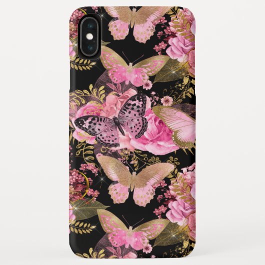 Rose Gold Floral and Butterfly Girl Muster Case-Mate iPhone Hülle (Rückseite)