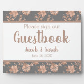 Rose Gold Floral auf Grau Gästebuchtisch Fotoplatte (Vorderseite)