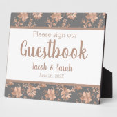 Rose Gold Floral auf Grau Gästebuchtisch Fotoplatte (Seite)