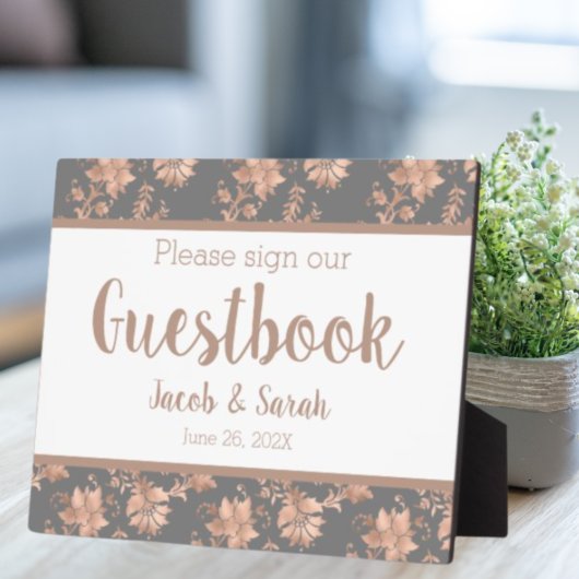 Rose Gold Floral auf Grau Gästebuchtisch Fotoplatte