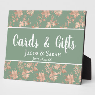 Rose Gold Floral auf Green Wedding Gift Table Fotoplatte