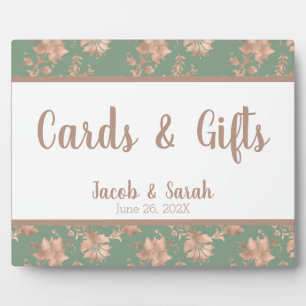 Rose Gold Floral auf Green Wedding Table Plaque Fotoplatte