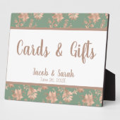 Rose Gold Floral auf Green Wedding Table Plaque Fotoplatte (Seite)