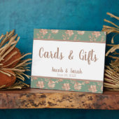 Rose Gold Floral auf Green Wedding Table Plaque Fotoplatte (Seite)