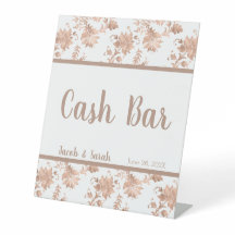 Rose Gold Floral auf White Cash Bar Pedestal Zeich