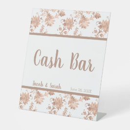 Rose Gold Floral auf White Cash Bar Pedestal Zeich Sockelschild
