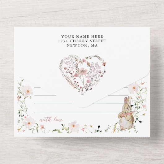 Rose Gold Floral Baby Babydusche All In One Einladung (Rückseite)