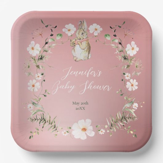 Rose Gold Floral Baby Babydusche Pappteller (Vorderseite)