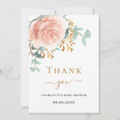 Rose gold floral Baby Dusche Dankeschön Karte (Vorderseite)