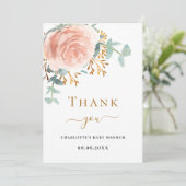 Rose gold floral Baby Dusche Dankeschön Karte (Stehend Vorderseite)