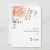 Rose gold floral Baby Dusche Dankeschön Karte (Rückseite)