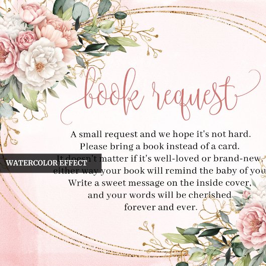 Rose Gold Floral Baby Shower Book Request Insert