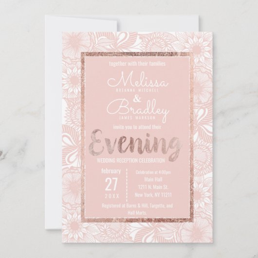Rose Gold Floral Blush Rosa Pinsel Pinselstrich Ab Einladung (Vorderseite)