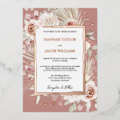 Rose Gold Floral Boho Dusty Rose Wedding Folieneinladung (Vorderseite)