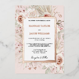 Rose Gold Floral Boho Hochzeit Folieneinladung