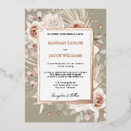 Rose Gold Floral Boho Sage Green Wedding Folieneinladung
