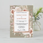 Rose Gold Floral Boho Sage Green Wedding Folieneinladung (Stehend vorne)