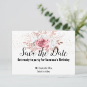 ROSE GOLD FLORAL BOUQUET GOLD SAVE THE DATE RSVP KARTE (Stehend Vorderseite)