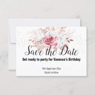 ROSE GOLD FLORAL BOUQUET GOLD SAVE THE DATE RSVP KARTE