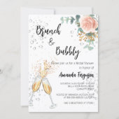 Rose Gold Floral Brunch Bubbly Brautparty Einladung (Vorderseite)