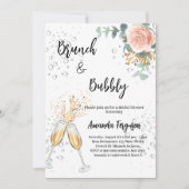 Rose Gold Floral Brunch Bubbly Brautparty Einladung (Vorderseite)