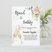 Rose Gold Floral Brunch Bubbly Brautparty Einladung (Stehend Vorderseite)