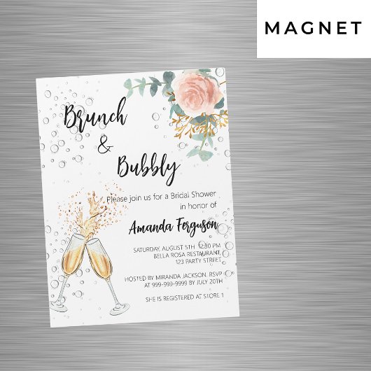 Rose Gold Floral Brunch Bubbly Brautparty Magneteinladung