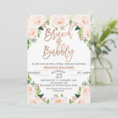 Rose Gold Floral Brunch Bubbly Bridal Einladung (Stehend Vorderseite)