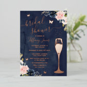 Rose Gold Floral Bubbly Brautparty Folieneinladung (Stehend vorne)