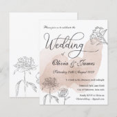 Rose Gold Floral Budget Einladung Hochzeit (Vorne/Hinten)