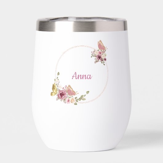 Rose Gold Floral Butterfly Custom Text (Rückseite)