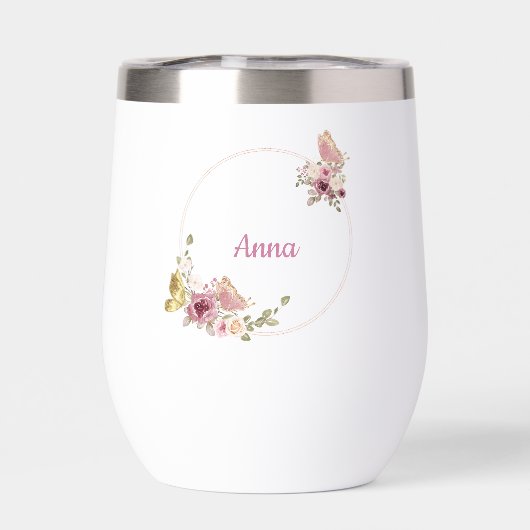 Rose Gold Floral Butterfly Custom Text (Rückseite)