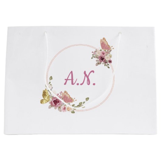 Rose Gold Floral Butterfly – Elegant Personal Große Geschenktüte (Vorderseite)