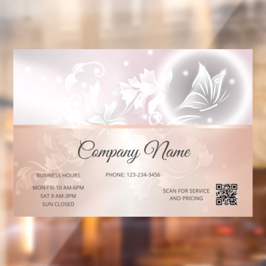 Rose Gold Floral Butterfly | QR-Code für Öffnungsz Fensteraufkleber (Blatt 2)